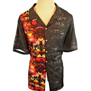 Mens Hawalili Black Aloha Island Hawaiian SS Casual Shirt sz 2XL